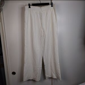 NEW Club Monaco Linen Blend Stripe Pullon Wide Leg Pants Women Sz 12 Ivory Lined